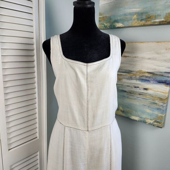 NWT Sugarlips White w/ Blue Stich Linen Blend Wide Leg Jumpsuit Size Large - Picture 2 of 11